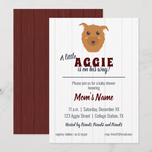 Invitación Baby Boy Dog Maroon Baby Shower (Anverso / Reverso)