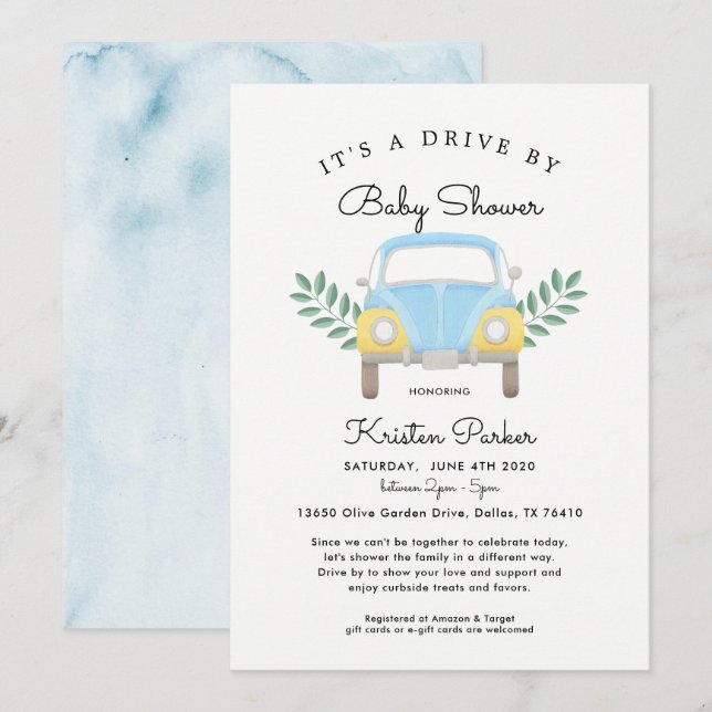 Invitación Baby Boy Drive Por Baby Shower (Anverso / Reverso)