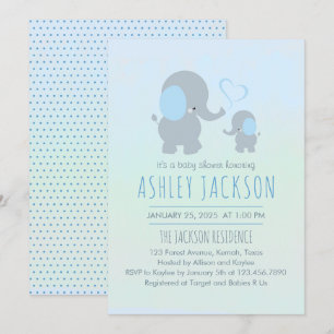 Invitación Baby Boy Elephant Baby Shower