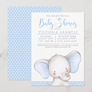 Invitación Baby Boy Elephant Baby Shower