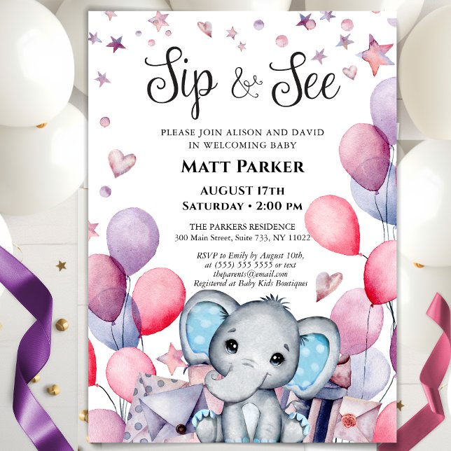 Invitación Baby Boy Elephant Festix Blue Balloon SIP Y VER (Subido por el creador)