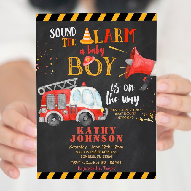 Invitación Baby Boy Fire Truck Baby Shower Sonó la alarma (Subido por el creador)
