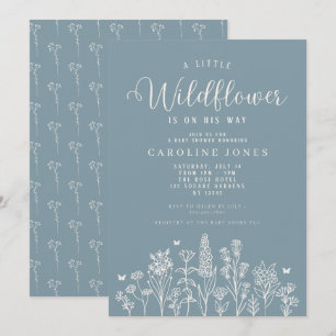 Invitación Baby Boy Little Wildflower Blue Baby Shower