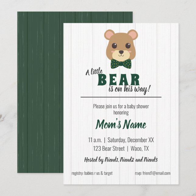Invitación Baby Boy llevan Baby Shower verde y dorado (Anverso / Reverso)