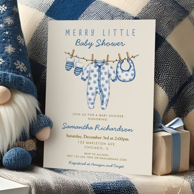 Invitación Baby Boy Merry Little Christmas clothes shower (Subido por el creador)