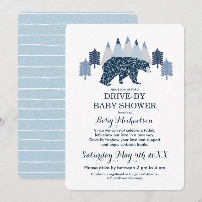 Invitación Baby Boy Modern Bear Drive by Baby Shower (Anverso / Reverso)
