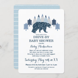Invitación Baby Boy Modern Bear Drive by Baby Shower