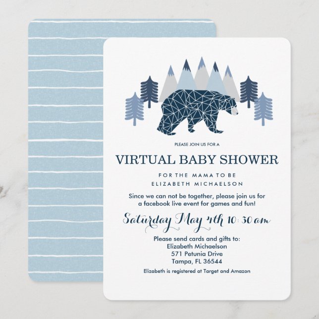 Invitación Baby Boy Modern Bear ducha de bebé virtual (Anverso / Reverso)