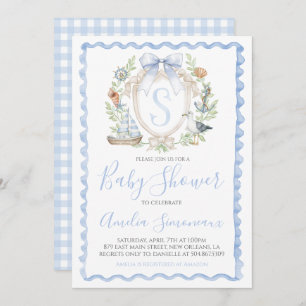 Invitación Baby Boy Náutica Ducha Preppy Vela Azul