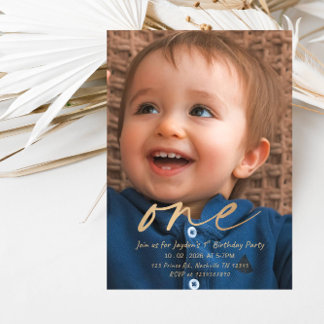 Invitación Baby Boy ONE 1st Birthday - Modern First Birthday 
