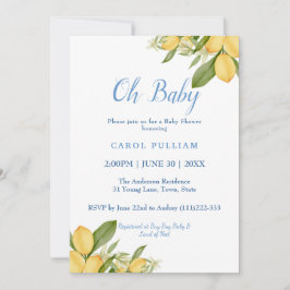 Invitación Baby Boy Positano Lemons Blue Pattern Baby Shower