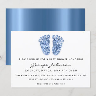 Invitación Baby Boy Purpurina de pies de ducha azul blanco VI