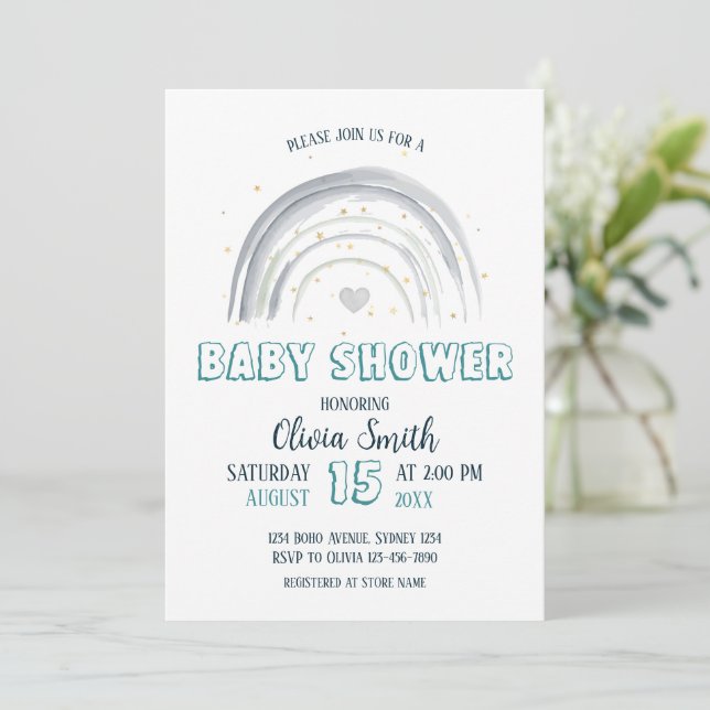 Invitación Baby Boy Rainbow Baby Shower (Anverso de pie)