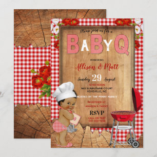 Invitación Baby Boy Red Gingham Flores de Madera Bebé Q Barbe