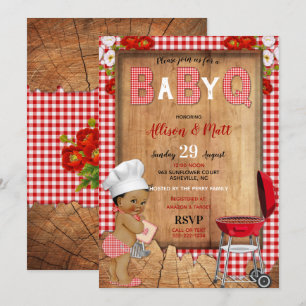 Invitación Baby Boy Red Gingham Flores de Madera Bebé Q Barbe
