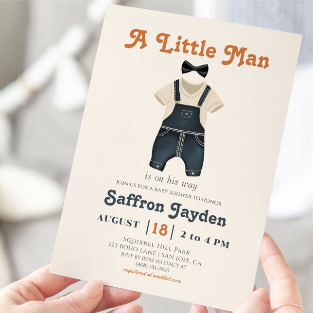 Invitación Baby Boy Retro Terracotta Blue Denim Baby Shower (Subido por el creador)