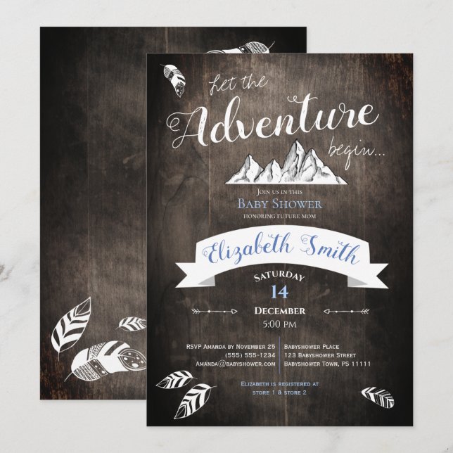 Invitación Baby boy Rustic adventure babyshower (Anverso / Reverso)