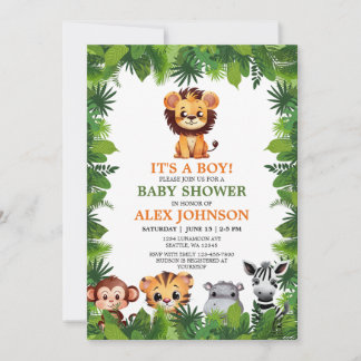 Invitación Baby Boy Safari Animales Lion Cub Baby Shower