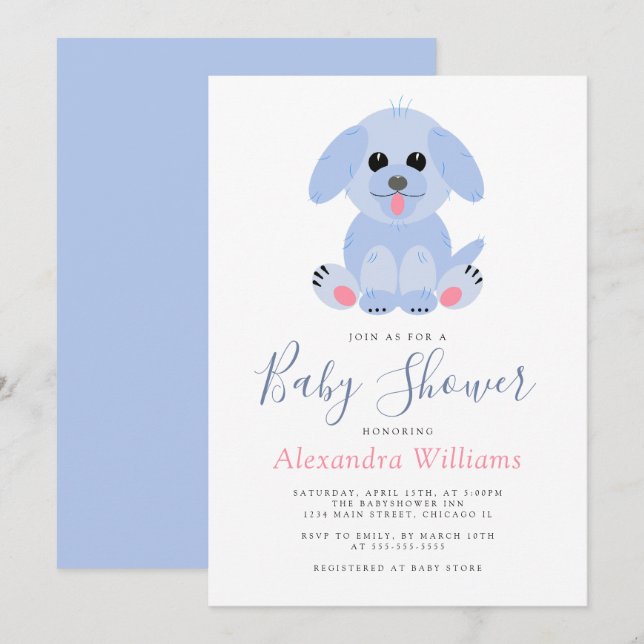 Invitación Baby Boy Shower Blue Puppy personalizado (Anverso / Reverso)