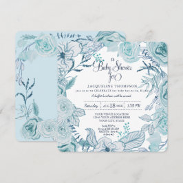 Invitación Baby Boy Shower Blue Watercolor Floral Foliage