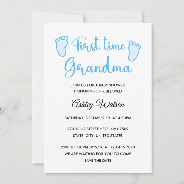Invitación Baby Boy Shower First Time Grandma (Anverso)
