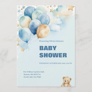 Invitación Baby Boy Shower Invitation | Blue Teddy Bear