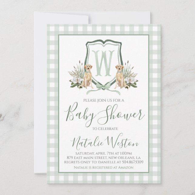 Invitación Baby Boy Shower Perro Preppy Perro Green Southern  (Anverso)