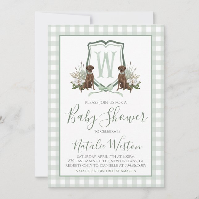Invitación Baby Boy Shower Perro Preppy Perro Green Southern  (Anverso)