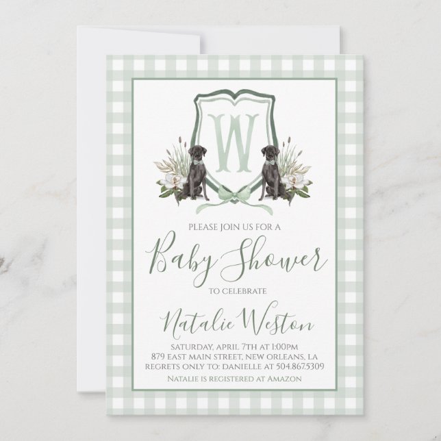 Invitación Baby Boy Shower Perro Preppy Perro Green Southern  (Anverso)