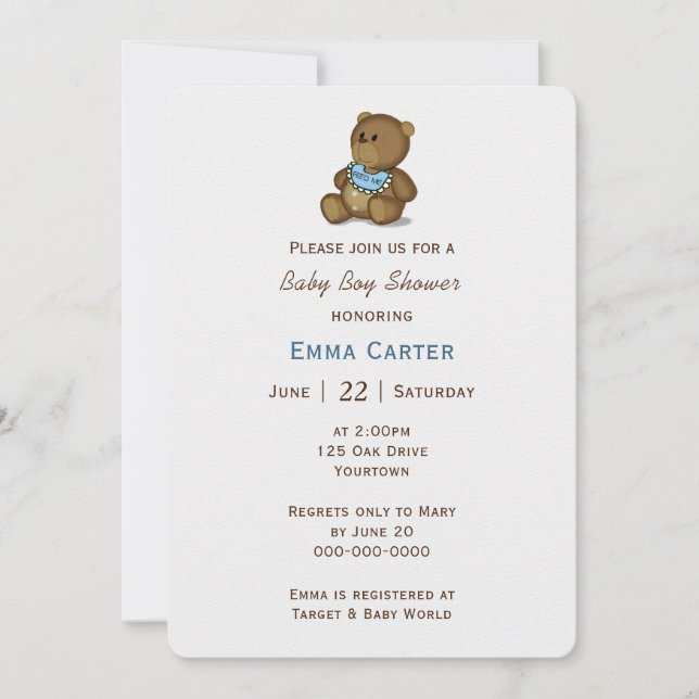 Invitación Baby Boy Shower Teddy Bear (Anverso)