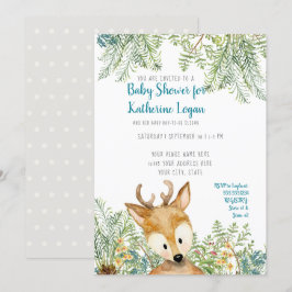 Invitación Baby Boy Shower Woodland Forest Deer Forest Grey