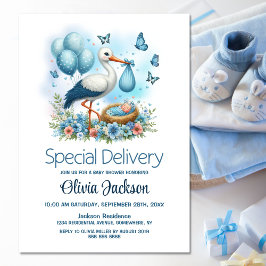 Invitación Baby Boy Special Delivery Stork Baby Shower