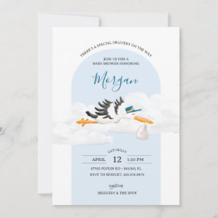 Invitación Baby Boy Special Delivery Stork Baby Shower