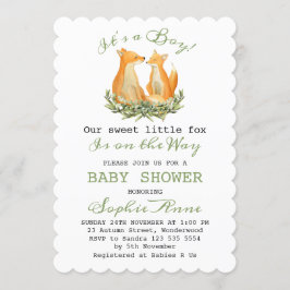 Invitación Baby Boy Sweet Fox Woodland Baby Shower
