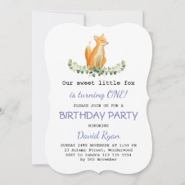 Invitación Baby Boy Sweet Fox Woodland Birthday Party