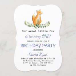 Invitación Baby Boy Sweet Fox Woodland Birthday Party