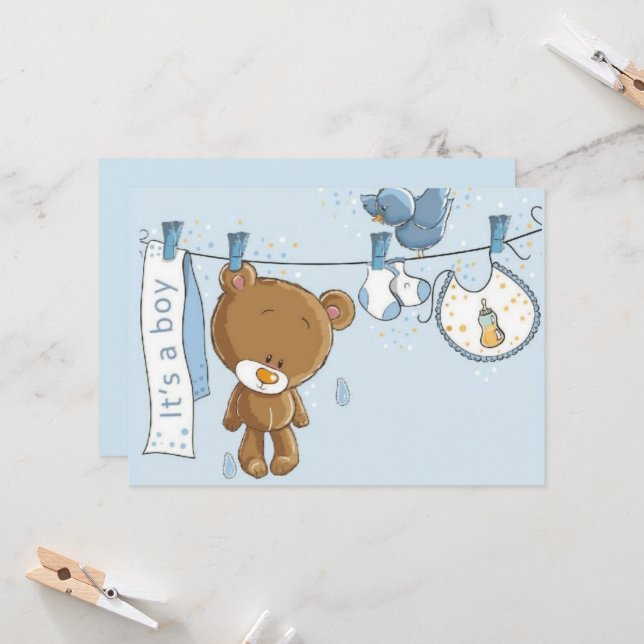 Invitación Baby Boy Teddy Bear Baby Cojín decorativo (Anverso/Reverso In Situ)