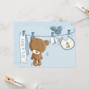 Invitación Baby Boy Teddy Bear Baby Cojín decorativo