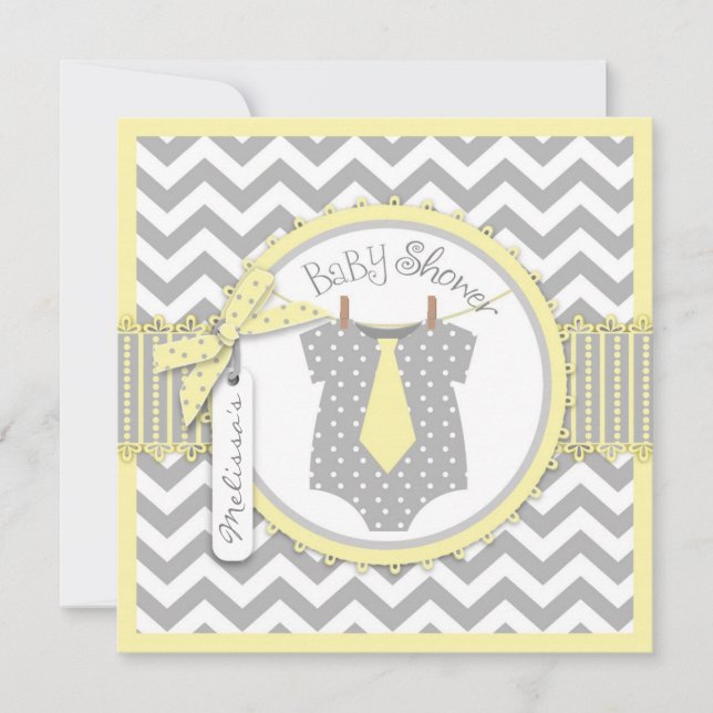 Invitación Baby Boy Tie Chevron Imprimir Baby Shower (Anverso)