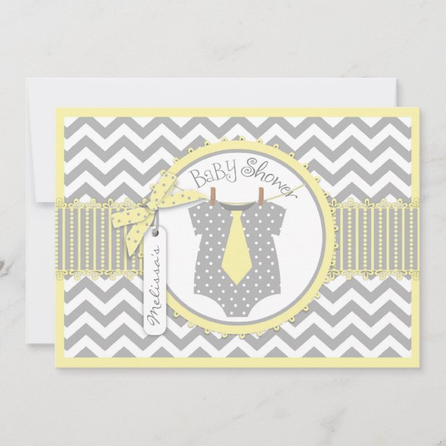 Invitación Baby Boy Tie Chevron Imprimir Baby Shower (Anverso)