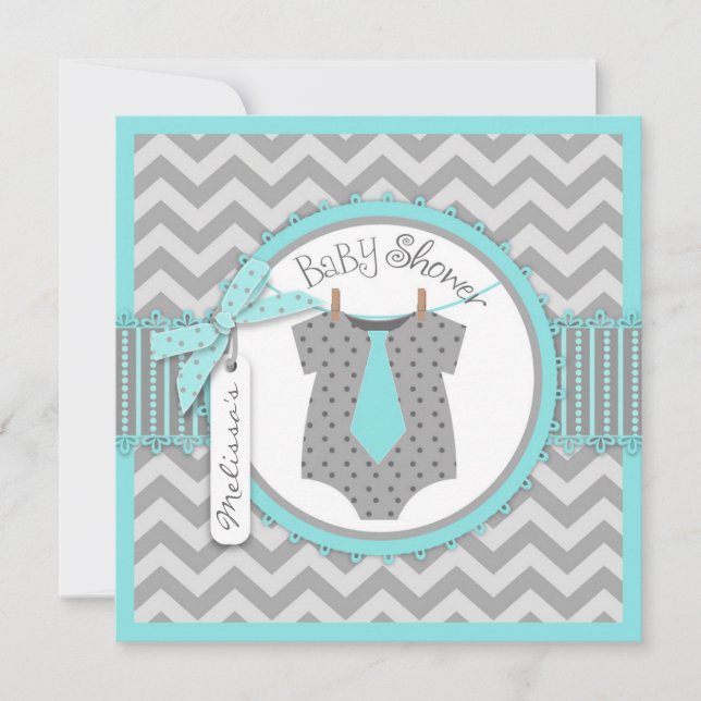 Invitación Baby Boy Tie Chevron Print Baby Shower (Anverso)