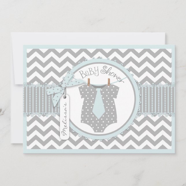 Invitación Baby Boy Tie Chevron Print Baby Shower (Anverso)