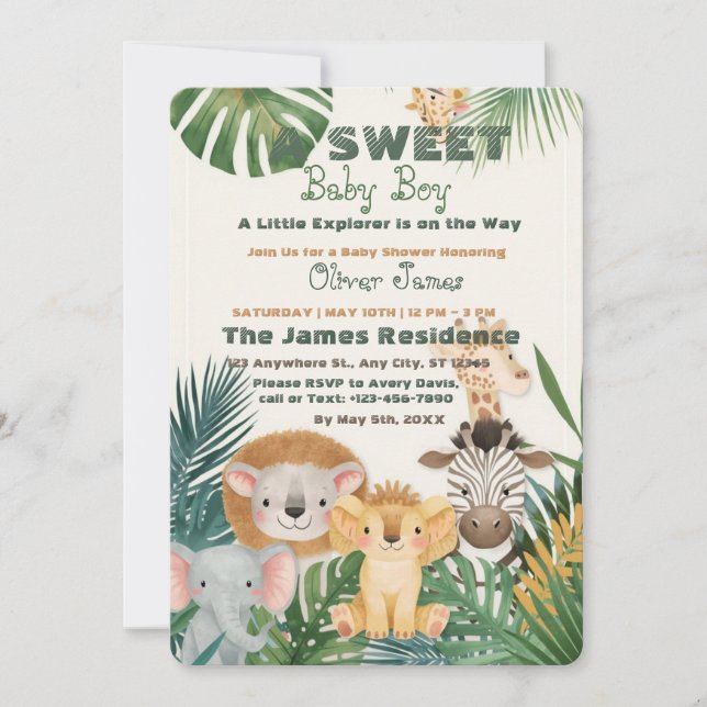 Invitación Baby Boy Tropical Jungle Safari Shower Invitation (Anverso)
