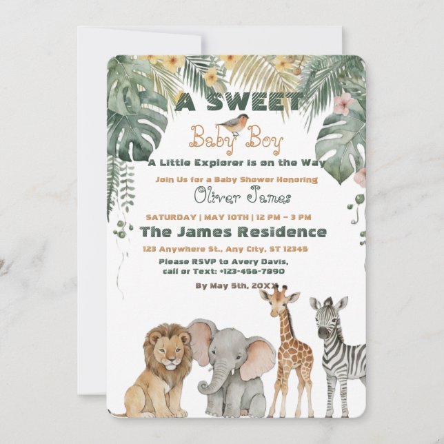 Invitación Baby Boy Tropical Jungle Safari Shower Invitation (Anverso)