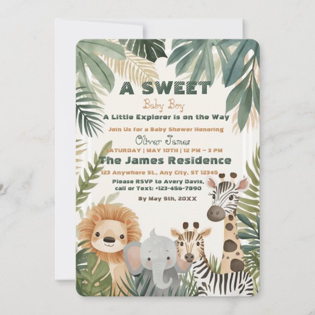 Invitación Baby Boy Tropical Jungle Safari Shower Invitation (Anverso)