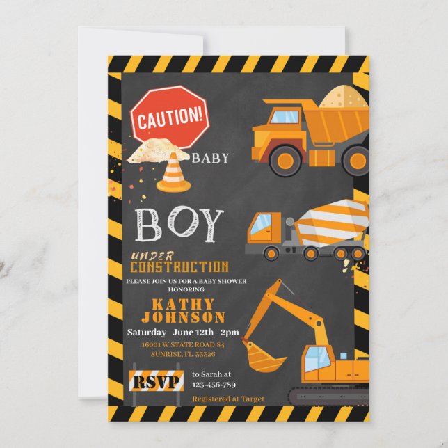 Invitación Baby Boy Under Construction Baby Shower Invitation (Anverso)
