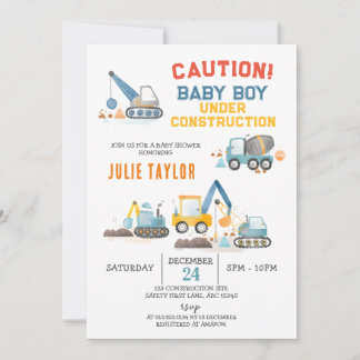 Invitación Baby Boy under Construction, Truck Boy Baby Shower