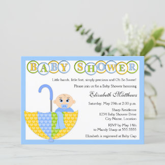 Invitación Baby Boy y el Baby Shower de los paraguas