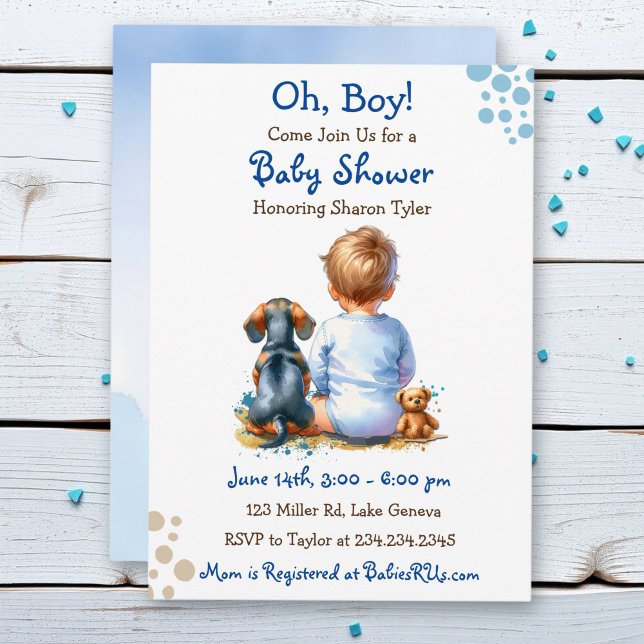 Invitación Baby Boy y su Baby Shower de Dachshund (Subido por el creador)