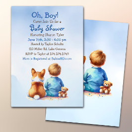 Invitación Baby Boy y su Corgi Puppy Baby Shower